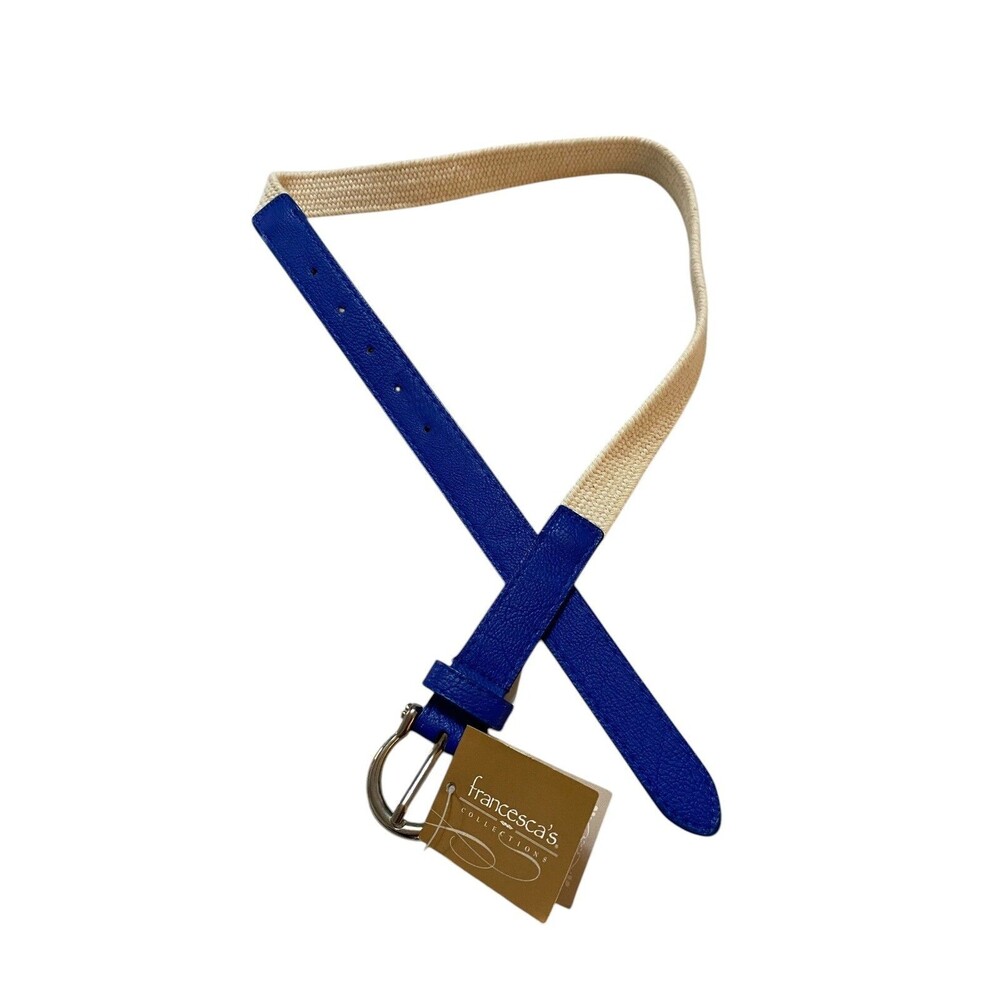 Francesca’s Cobalt Blue Beige Skinny Stretch Belt NWT Colorblock Preppy